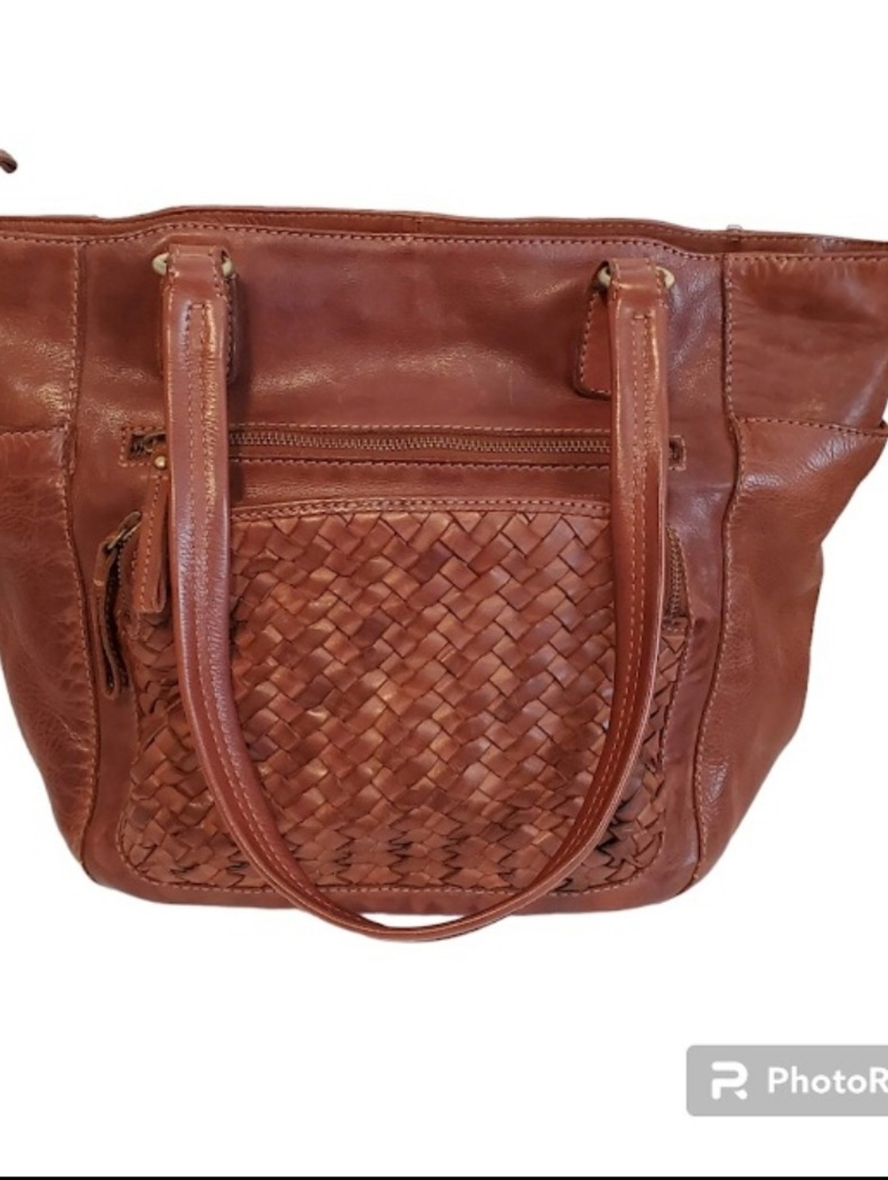 Vintage Soft Brown Thick Leather Woven Basket Weave Retro Shoulder Bag India